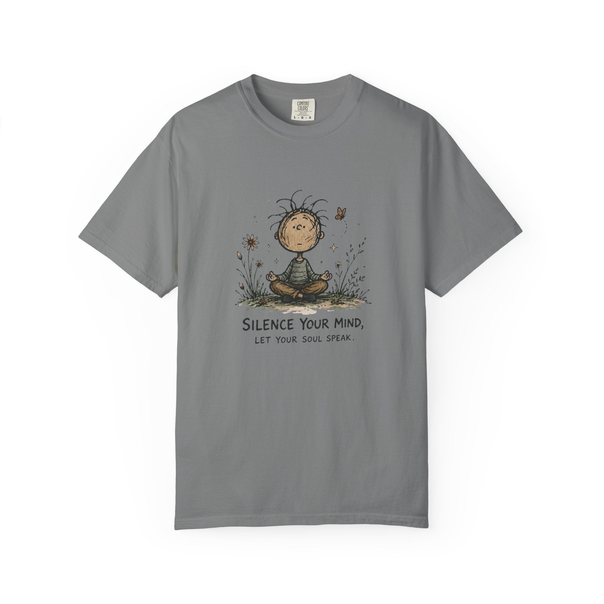 Silence Your Mind meditating child illustration T-Shirt | Let Your Soul Speak