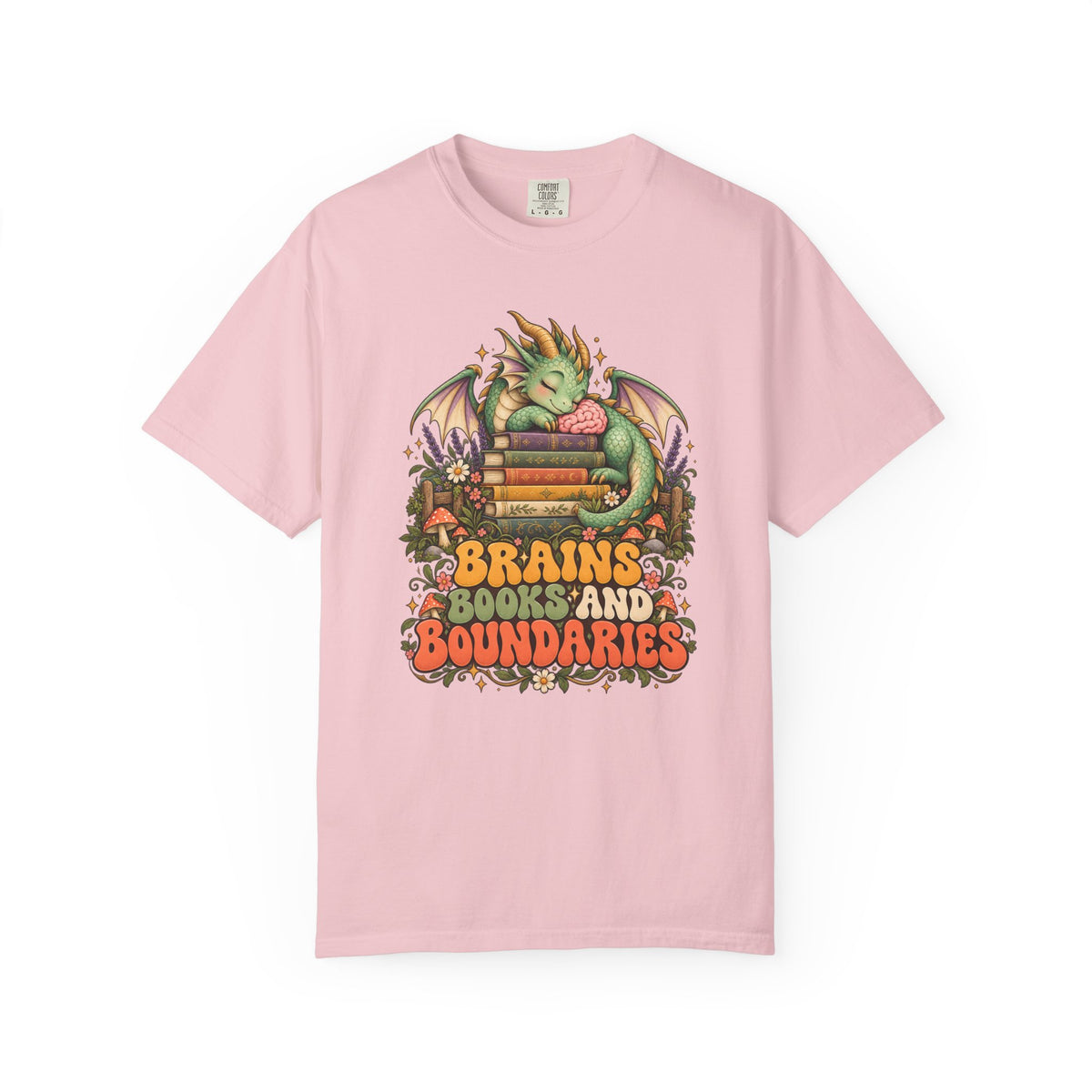 Book Dragon T-Shirt, Fantasy Reader Gift, Book Lover Dragon Graphic Tee | Brains Books and Boundaries