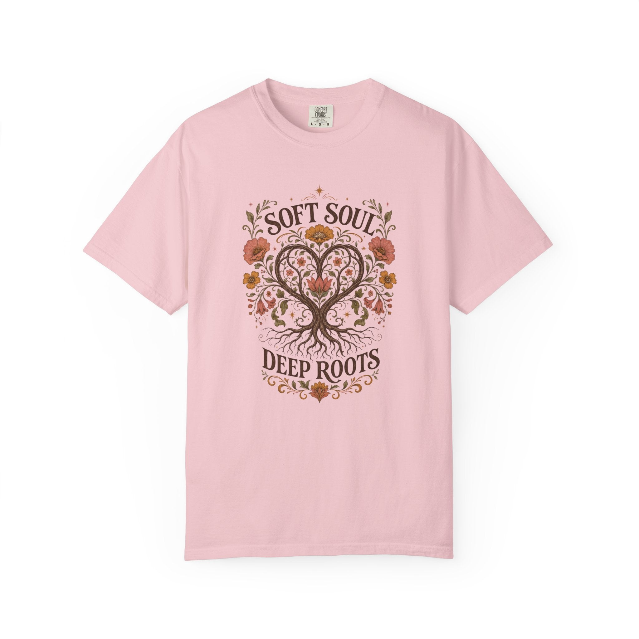 Soft Soul Deep Roots tree heart design T-shirt | vintage floral nature tee