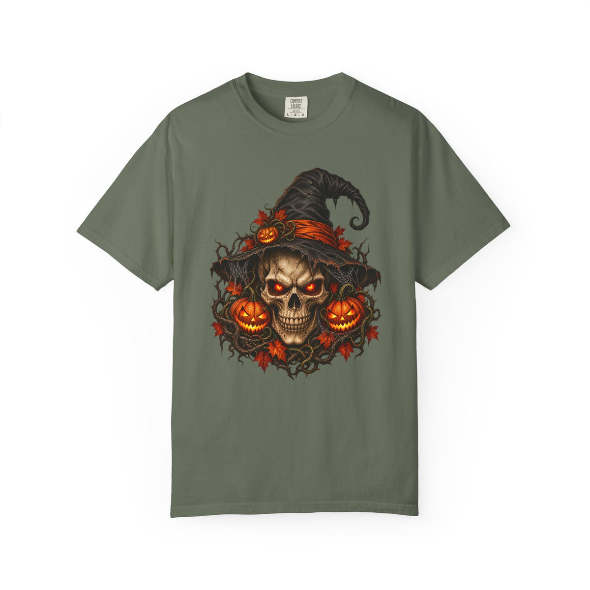 alloween Skull T-Shirt, Witch Hat Pumpkin Design, Spooky Gothic Horror Gift