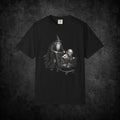 Wizard Pushing Goblin in Shopping Cart T-Shirt | Fantasy Goth Humor