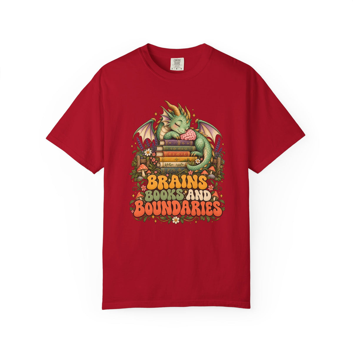 Book Dragon T-Shirt, Fantasy Reader Gift, Book Lover Dragon Graphic Tee | Brains Books and Boundaries