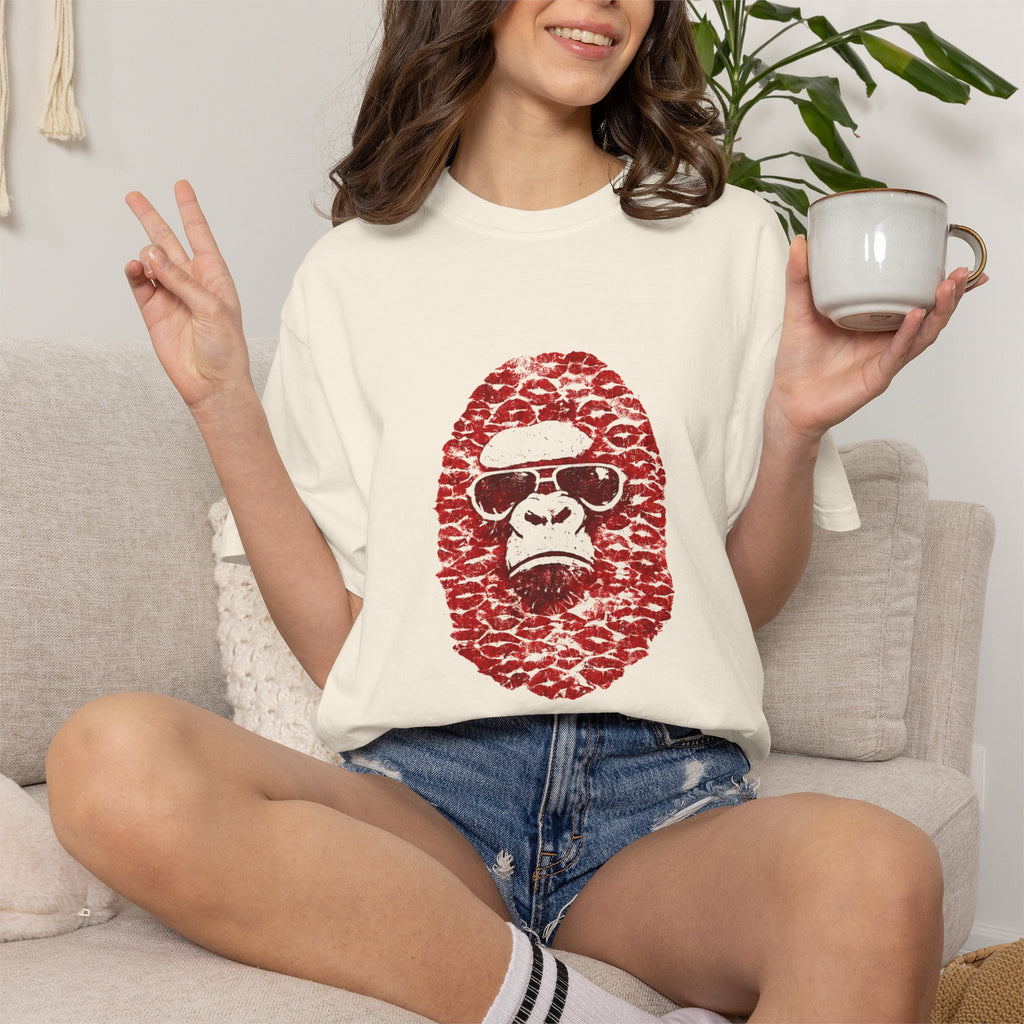 Red Leopard Gorilla Face T-Shirt | Ape Illustration, Sunglasses Graphic
