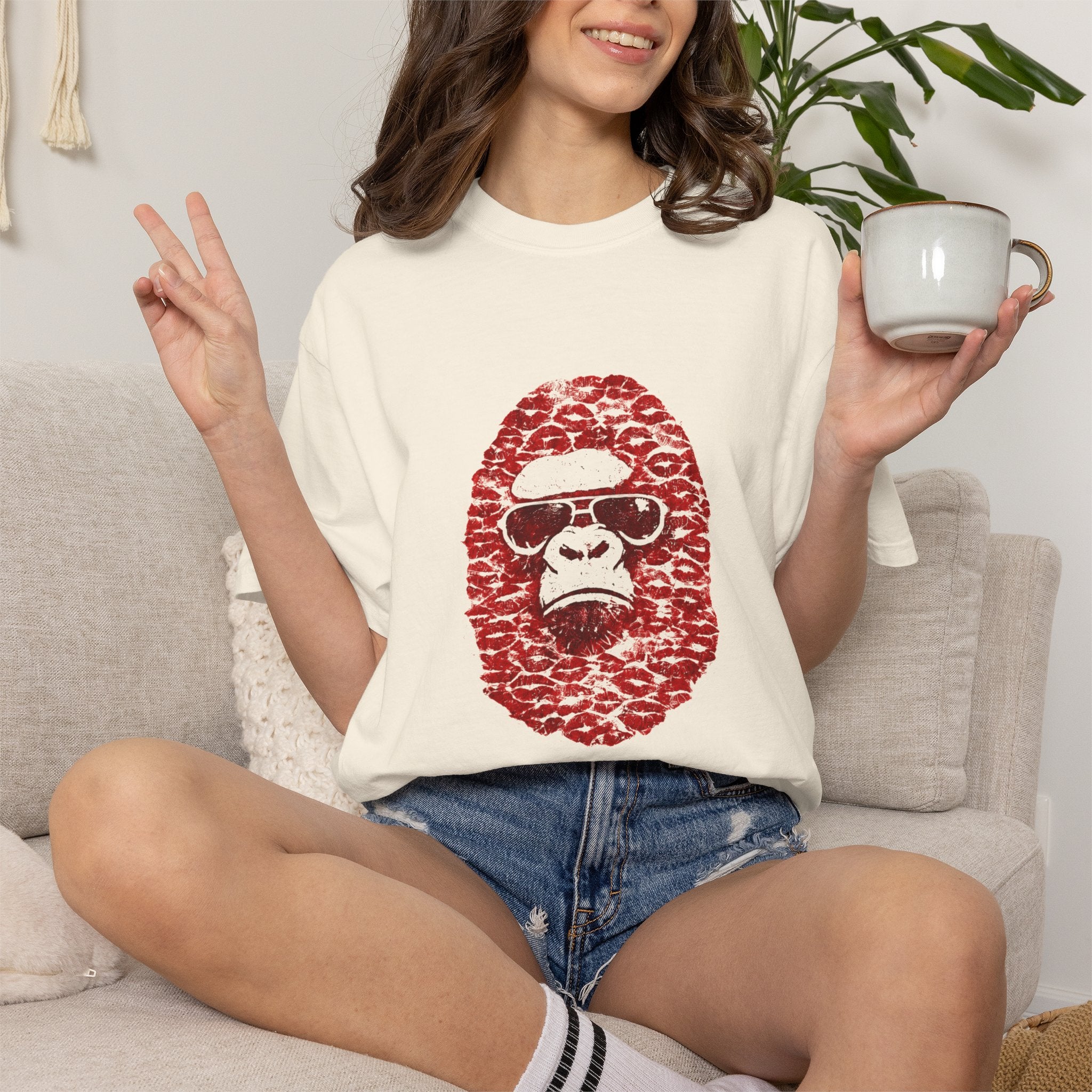 Red Leopard Gorilla Face T-Shirt | Ape Illustration, Sunglasses Graphic