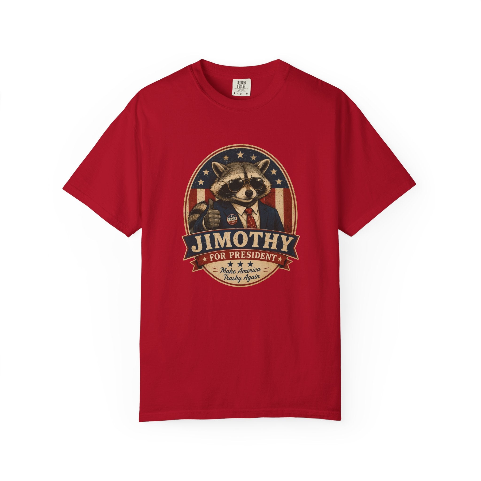 Funny Raccoon Comfort Colors T-Shirt: Jimothy for President Vintage Campaign Graphic