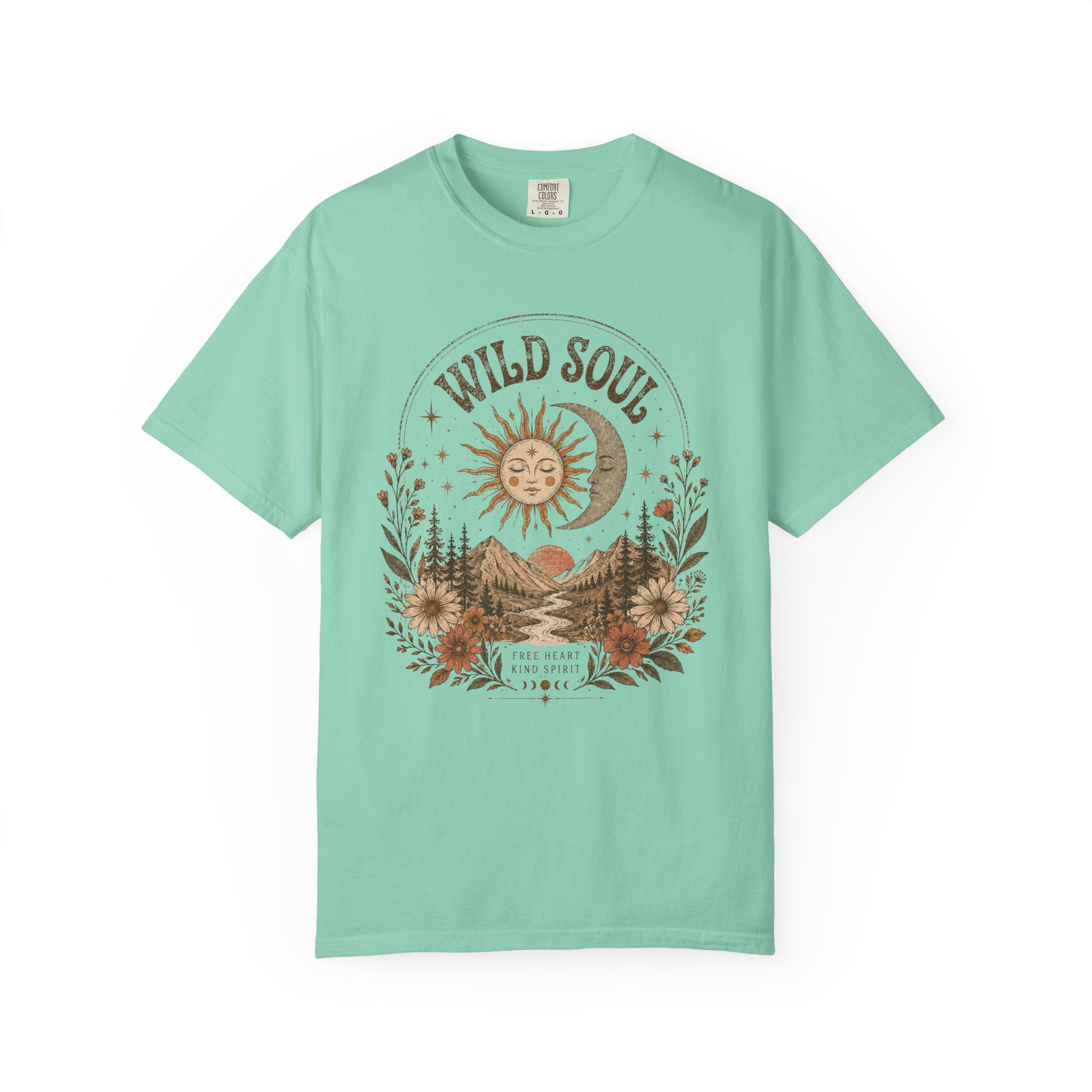 Wild Soul sun moon mountain T-shirt | boho nature vintage floral design