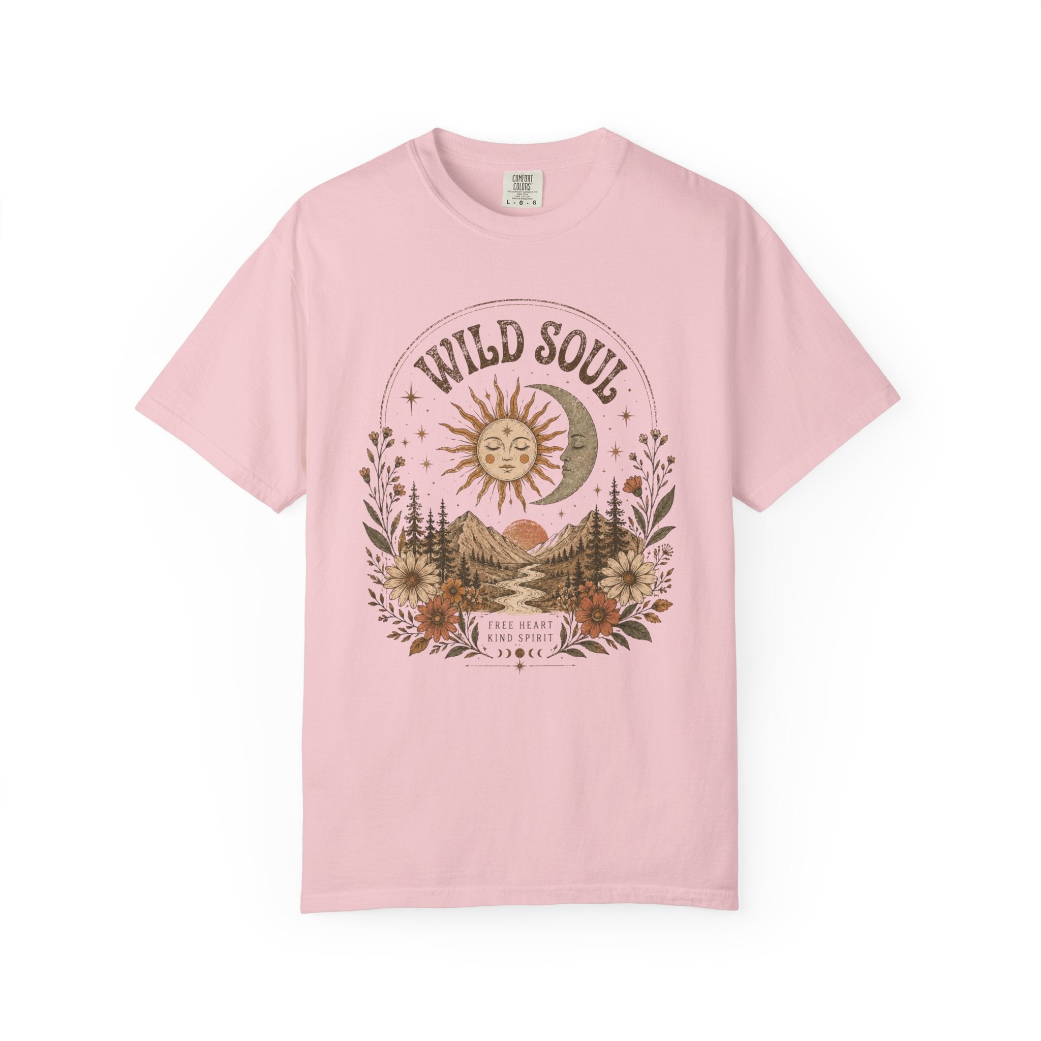 Wild Soul sun moon mountain T-shirt | boho nature vintage floral design