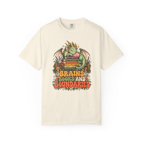 Book Dragon T-Shirt, Fantasy Reader Gift, Book Lover Dragon Graphic Tee | Brains Books and Boundaries