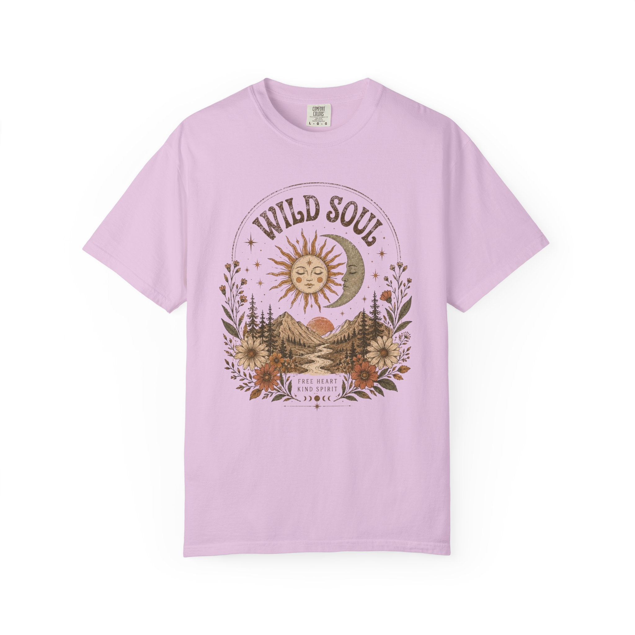 Wild Soul sun moon mountain T-shirt | boho nature vintage floral design