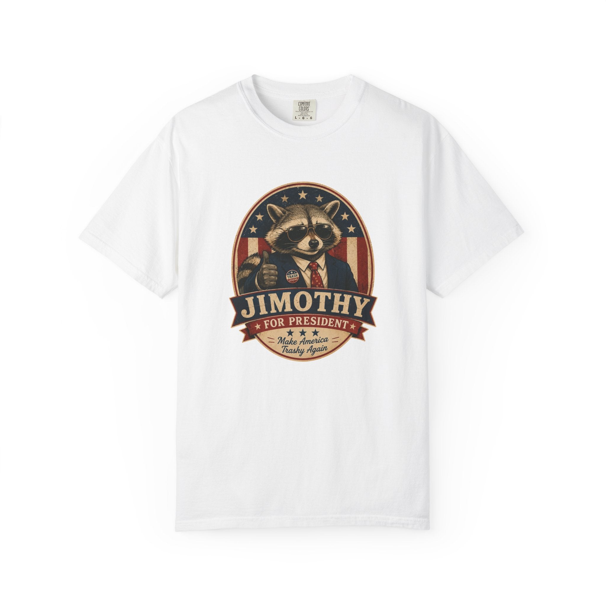 Funny Raccoon Comfort Colors T-Shirt: Jimothy for President Vintage Campaign Graphic