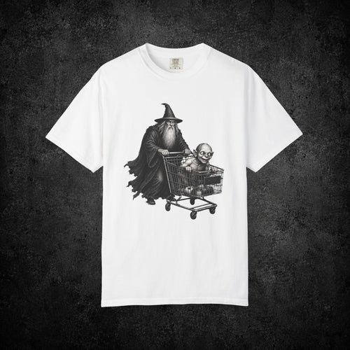 Fantasy Wizard & Creature Shopping Cart Shirt | Funny Fantasy Graphic Tee | Vintage Wizard Humor T-Shirt | Gift for Fantasy Fans