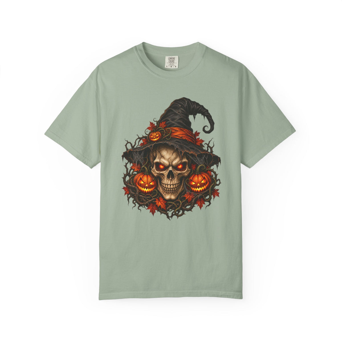 alloween Skull T-Shirt, Witch Hat Pumpkin Design, Spooky Gothic Horror Gift