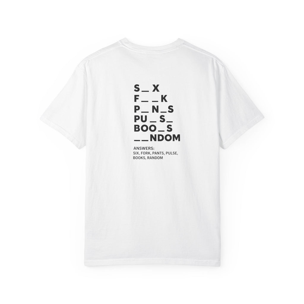 Fill-in-the-Blanks Word Puzzle T-shirt | Back Typography, Playful Adult Humor