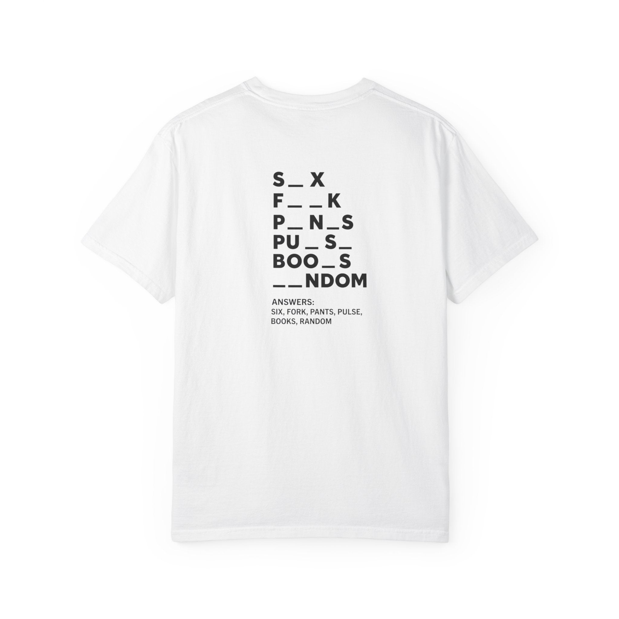 Fill-in-the-Blanks Word Puzzle T-shirt | Back Typography, Playful Adult Humor