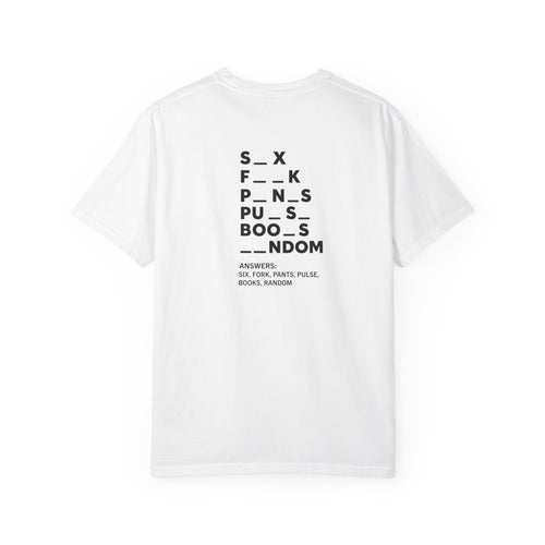 Fill-in-the-Blanks Word Puzzle T-shirt | Back Typography, Playful Adult Humor