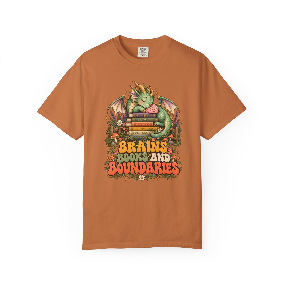 Book Dragon T-Shirt, Fantasy Reader Gift, Book Lover Dragon Graphic Tee | Brains Books and Boundaries