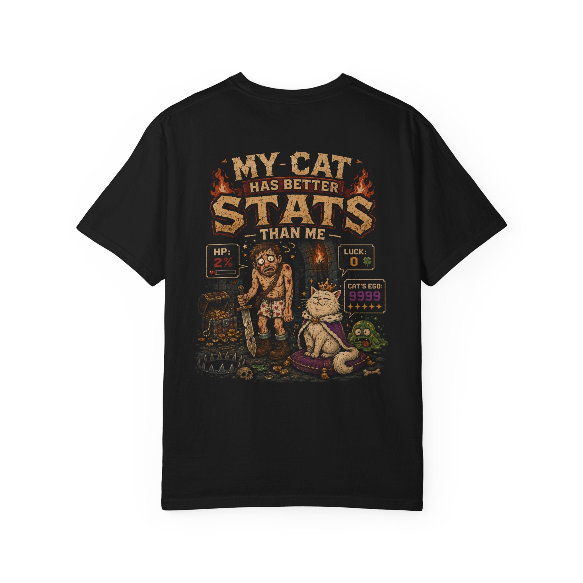 My Cat Has Better Stats Than Me Shirt, Funny RPG Gamer Tee, Dungeon Fantasy T-Shirt, Cat Lover Gift, Gaming Adventure Shirt