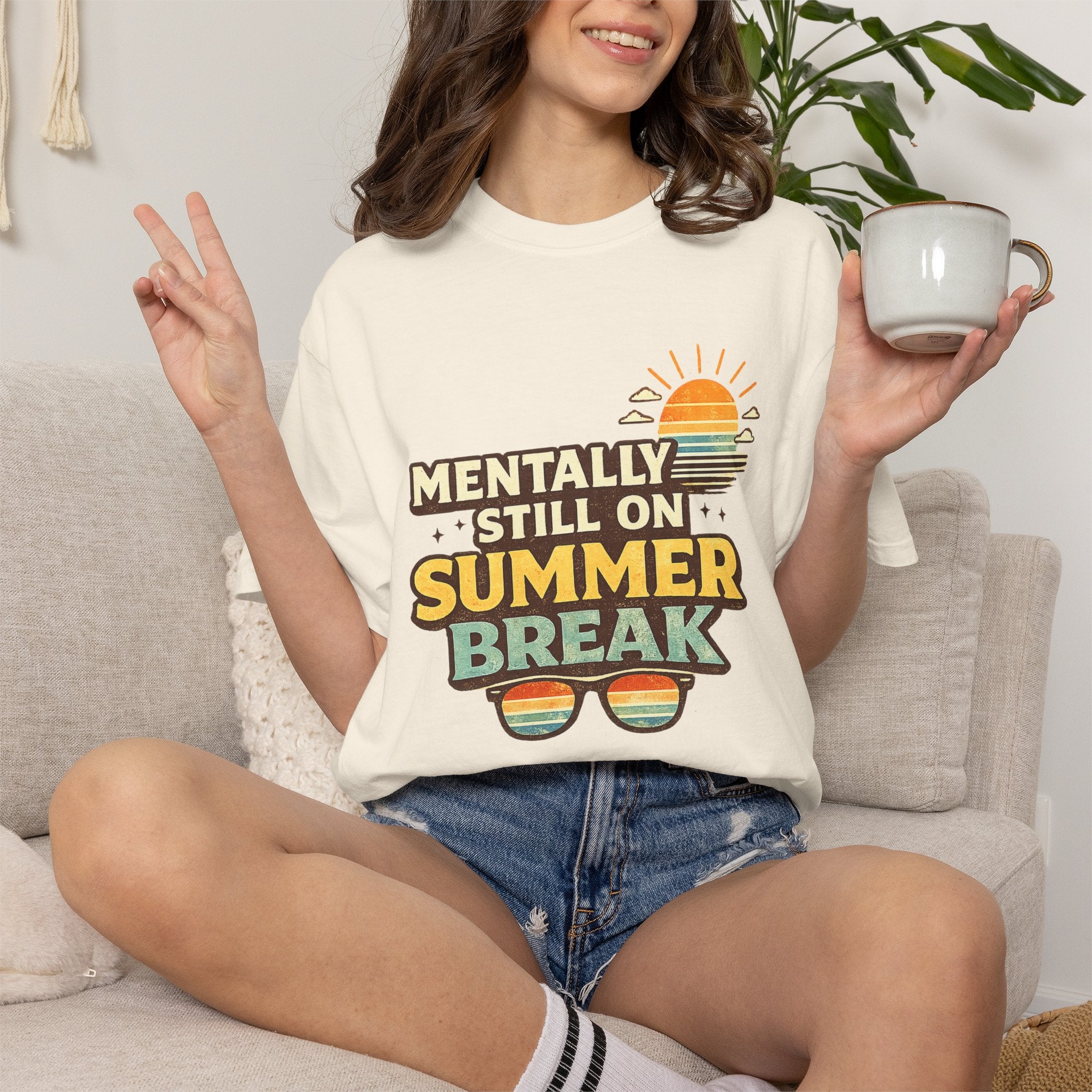 Mentally Still on Summer Break T-shirt | Retro Sun Sunglasses