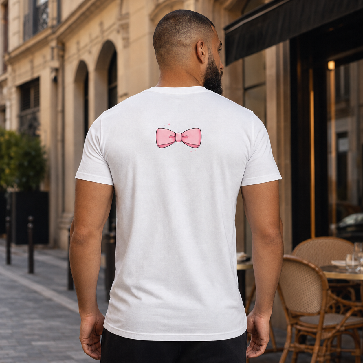 Pink Bow Illustration T-Shirt | Cute Minimal Back Graphic