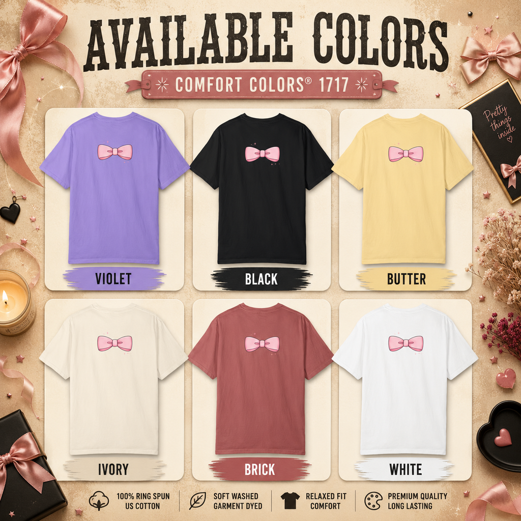 Pink Bow Illustration T-Shirt | Cute Minimal Back Graphic