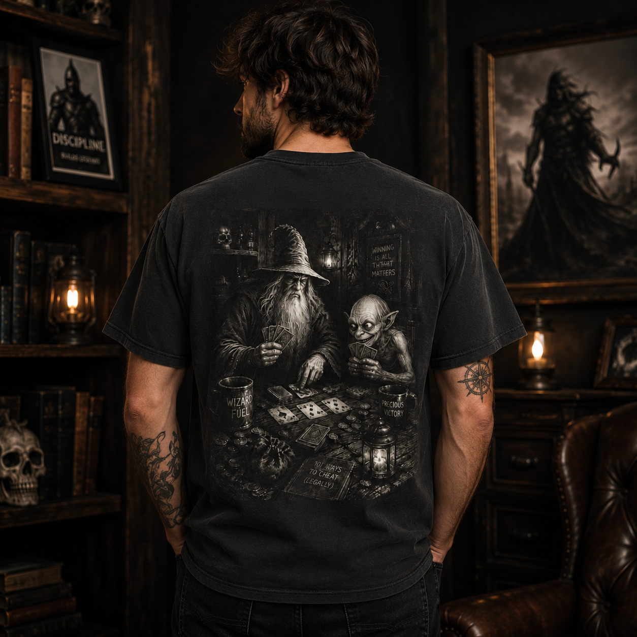 Wizard and Goblin Card Game Shirt, Dark Fantasy Graphic Tee, Gothic Medieval Humor T-Shirt, Fantasy Gamer Gift