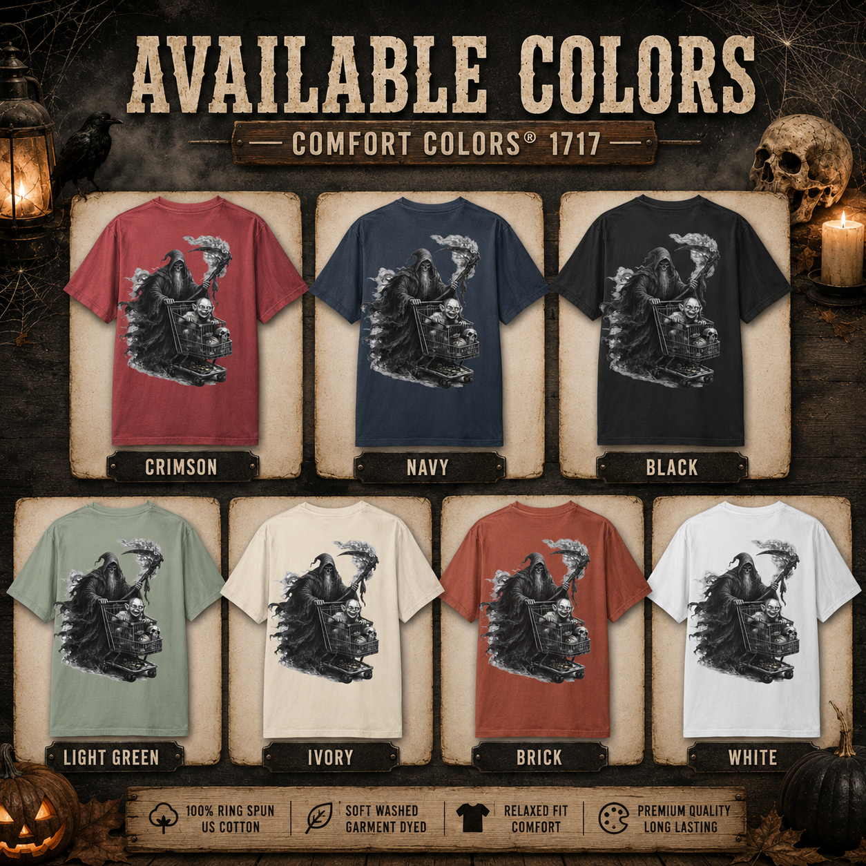 Grim Reaper Shopping Cart T-shirt | Dark Horror Illustration