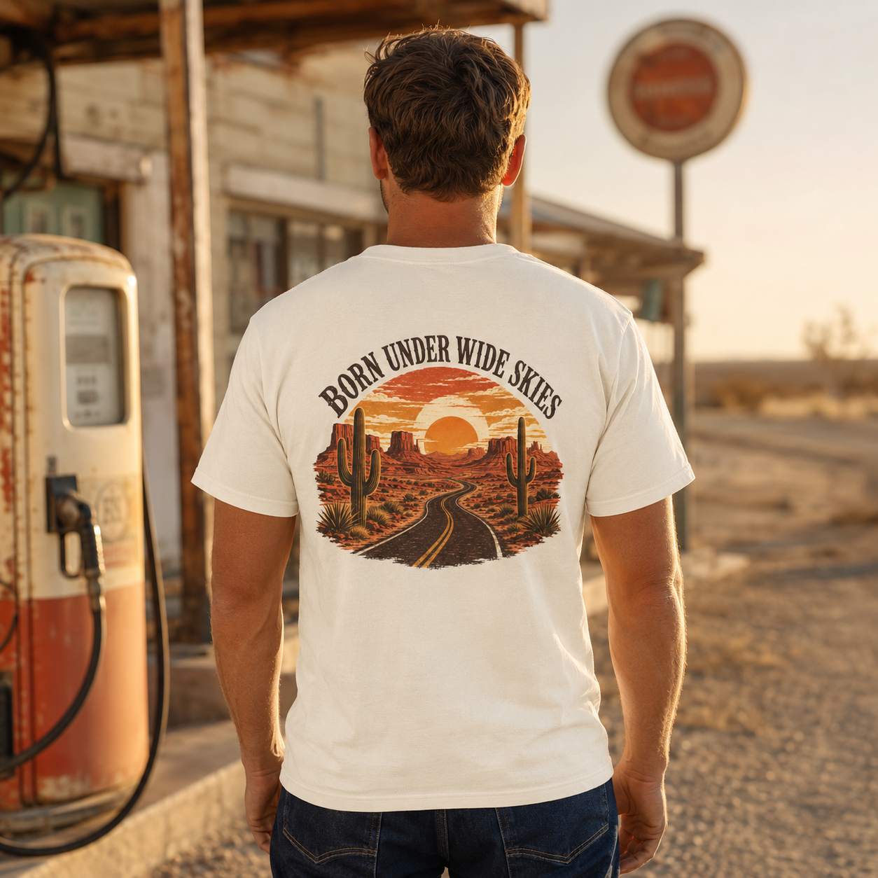 Vintage Desert Graphic Tee, Southwest Road Trip Shirt, Cactus Sunset Back Print, Comfort Colors Tee
