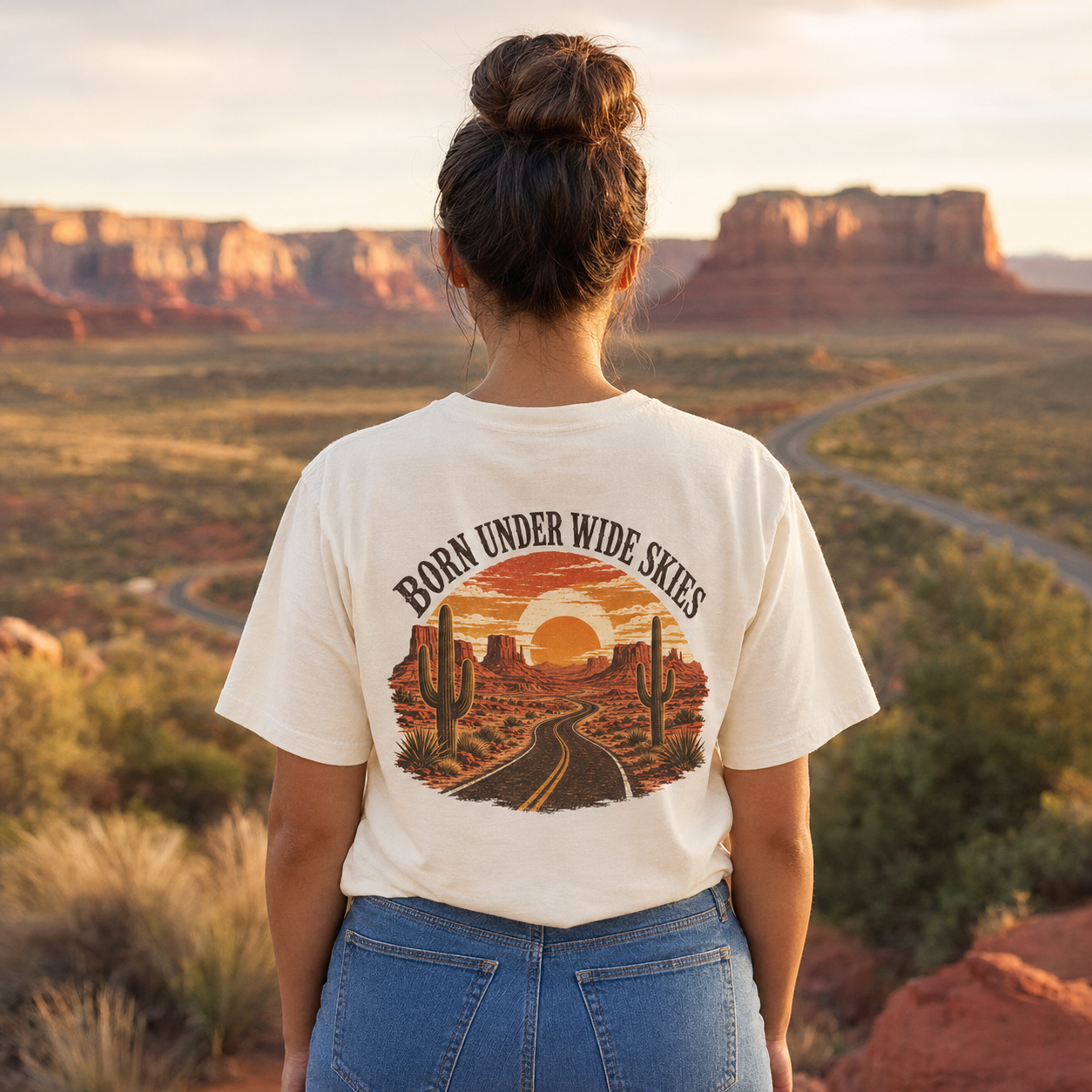 Vintage Desert Graphic Tee, Southwest Road Trip Shirt, Cactus Sunset Back Print, Comfort Colors Tee