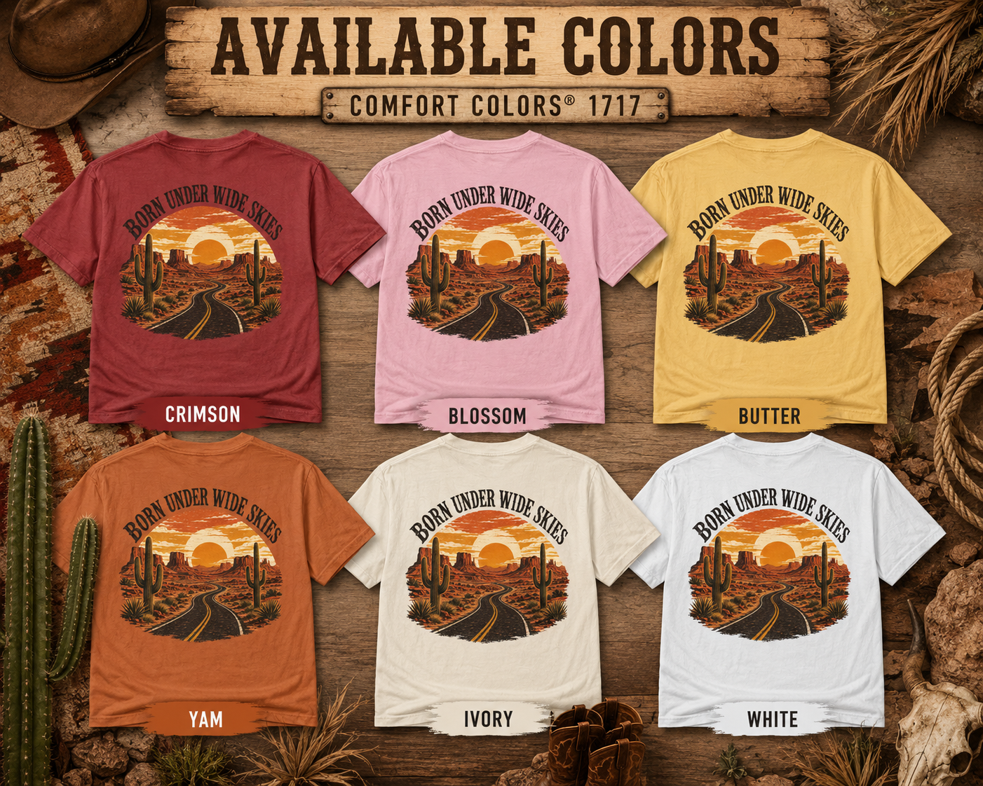 Vintage Desert Graphic Tee, Southwest Road Trip Shirt, Cactus Sunset Back Print, Comfort Colors Tee