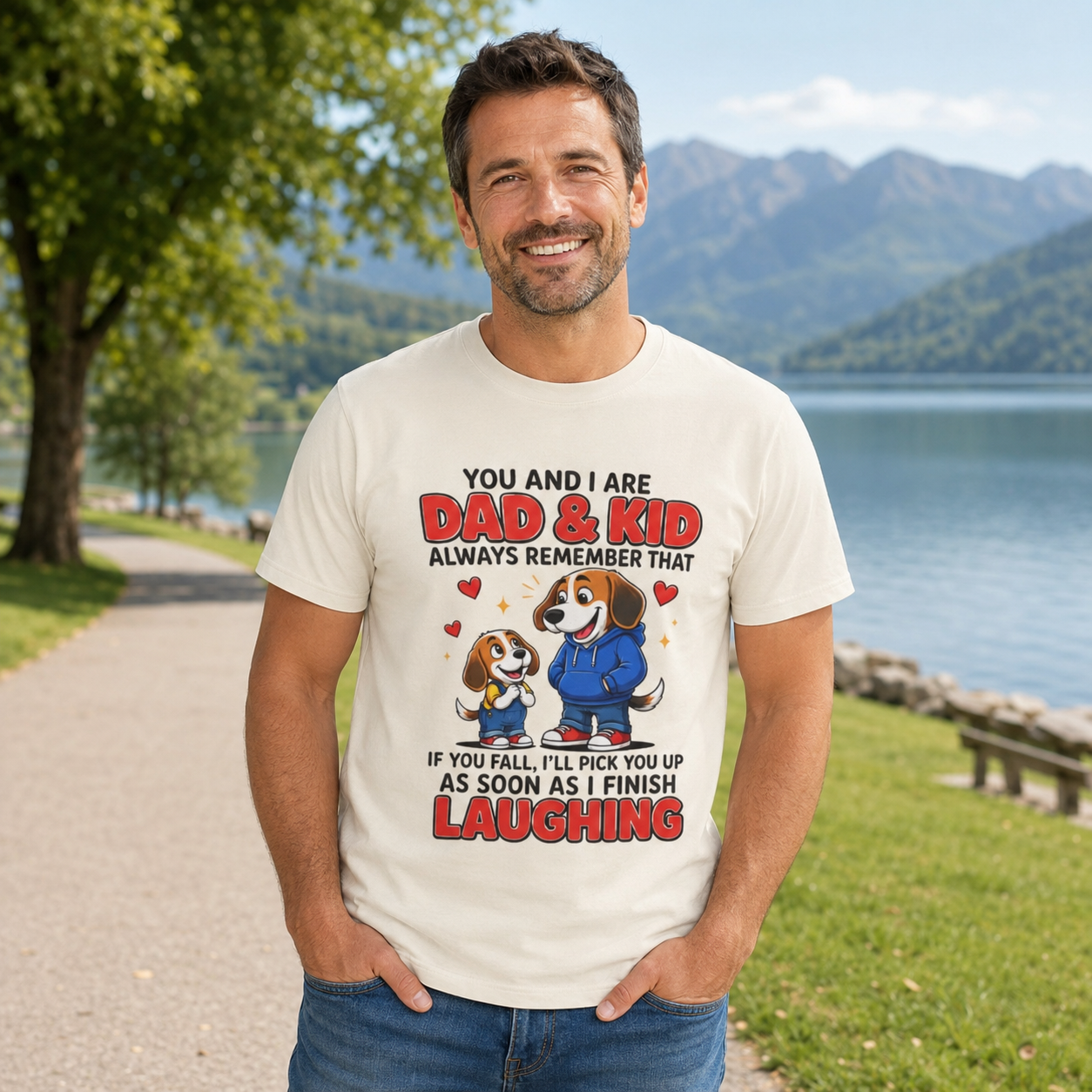 Dad and Kid Beagle Cartoon You and I Are Dad and  Kid TShirt | Funny Dog Dad Tee