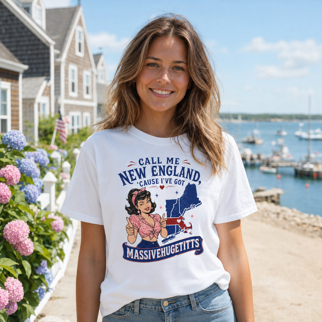 Call Me New England T-shirt | Pinup Girl, Massachusetts State Graphic
