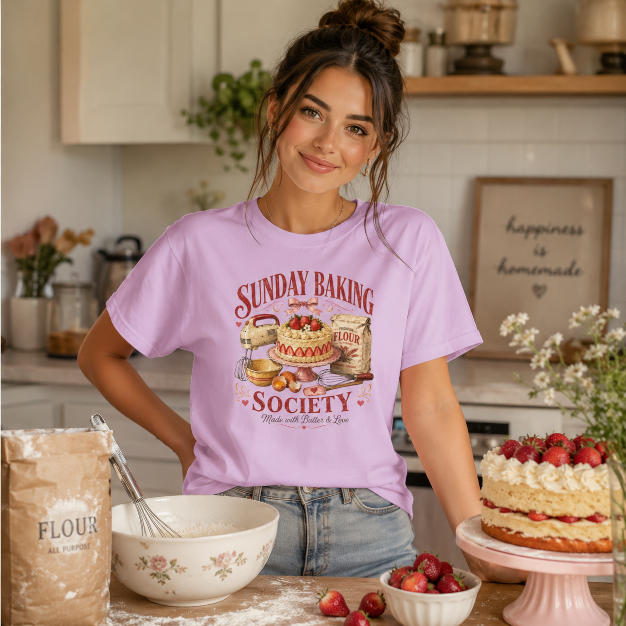 Sunday Baking Society T-shirt | Vintage Cake and Baking Tools Design