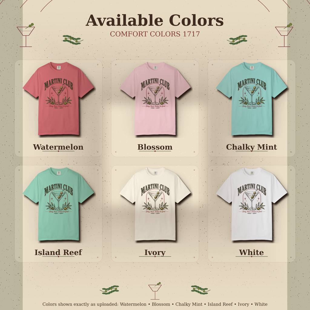Martini Club cocktail illustration T-Shirt | Olive martini glass tee