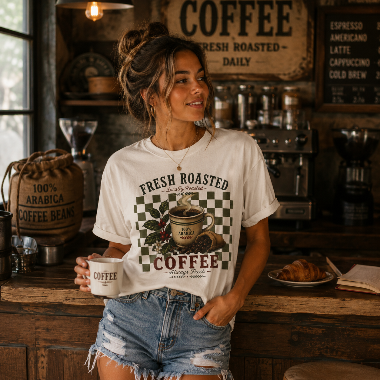 Coffee Fresh Roasted Coffee Cup T-shirt | Vintage Coffee Shop Graphic