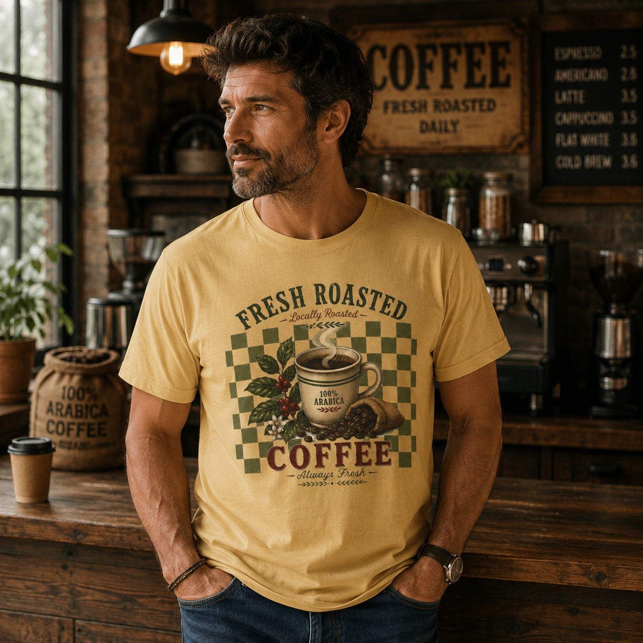 Coffee Fresh Roasted Coffee Cup T-shirt | Vintage Coffee Shop Graphic