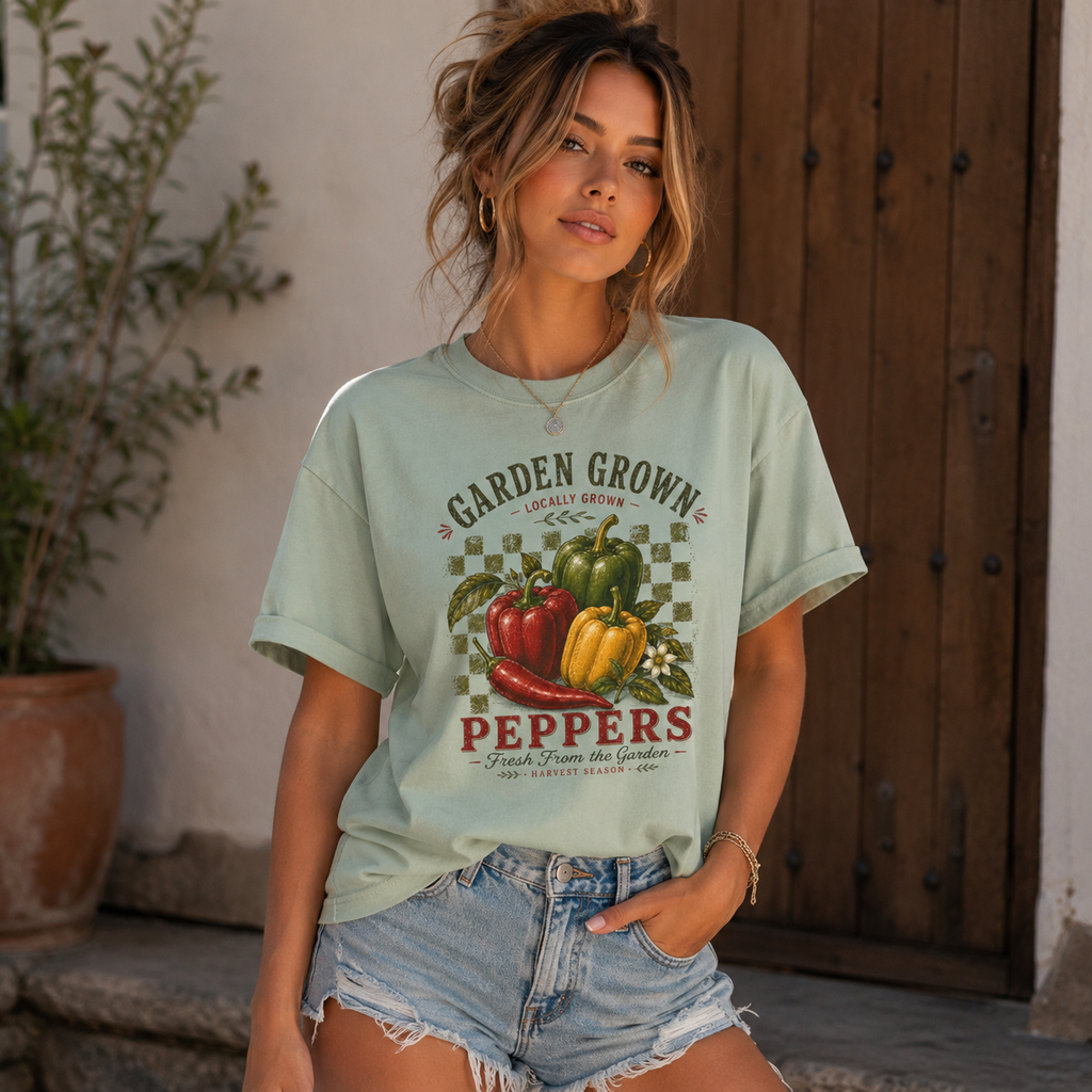 Garden Grown Peppers T-Shirt | Vintage Bell Pepper Graphic