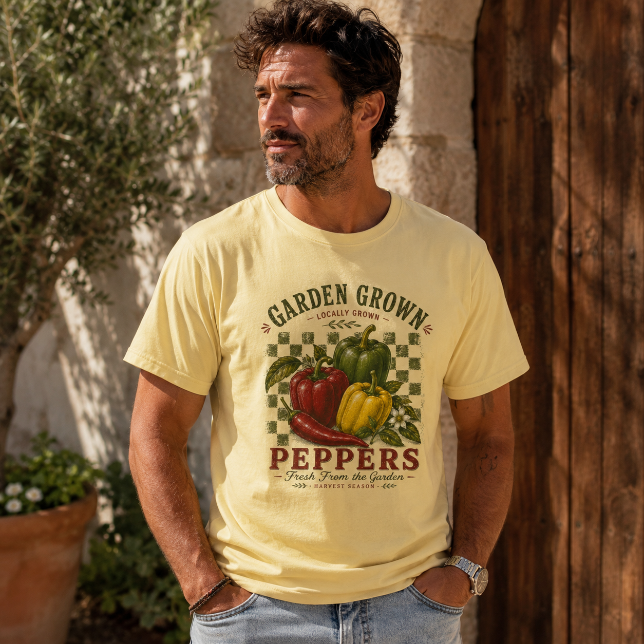 Garden Grown Peppers T-Shirt | Vintage Bell Pepper Graphic