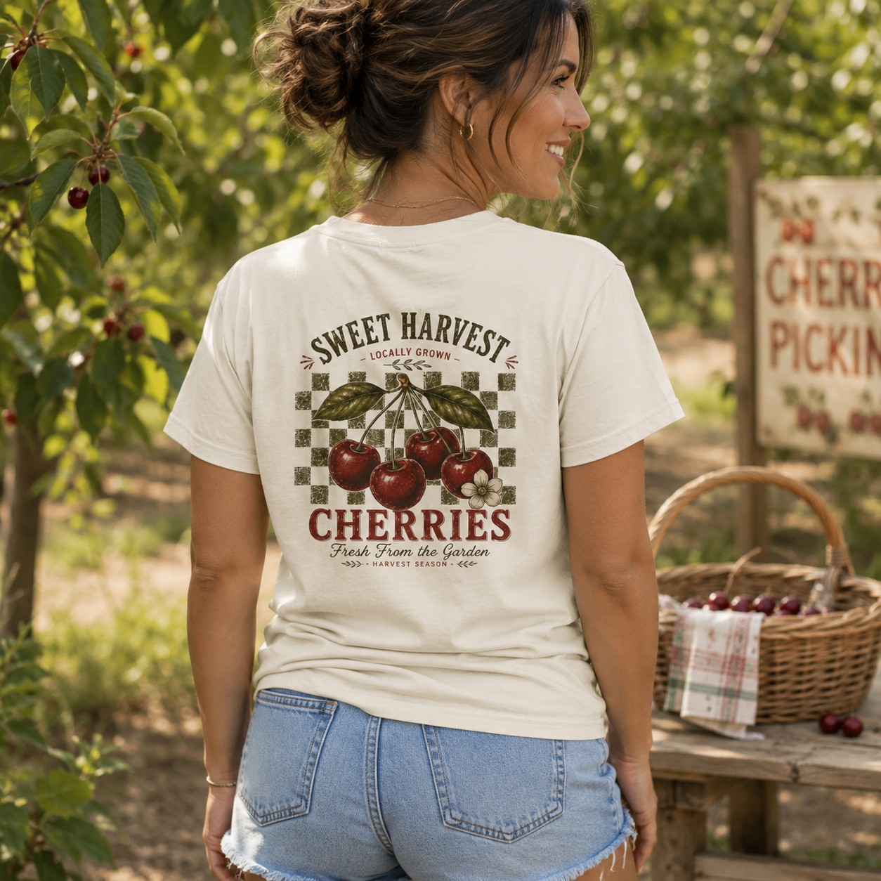 Sweet Harvest Cherries T-shirt | Vintage Fruit Farm Graphic