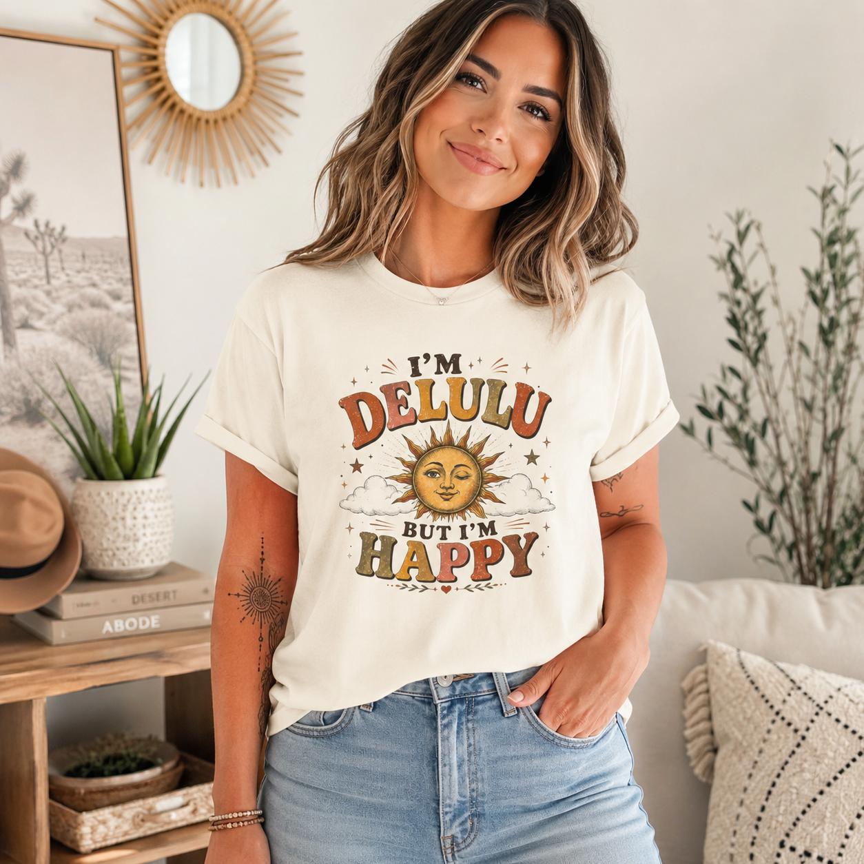 Im Delulu But Im Happy T-Shirt, Funny Delulu Shirt, Vintage Sun Graphic Tee, Trendy Meme Comfort Colors Shirt