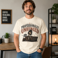 Professionally Unhinged skeleton at desk T-Shirt | Funny Office Skull Tee