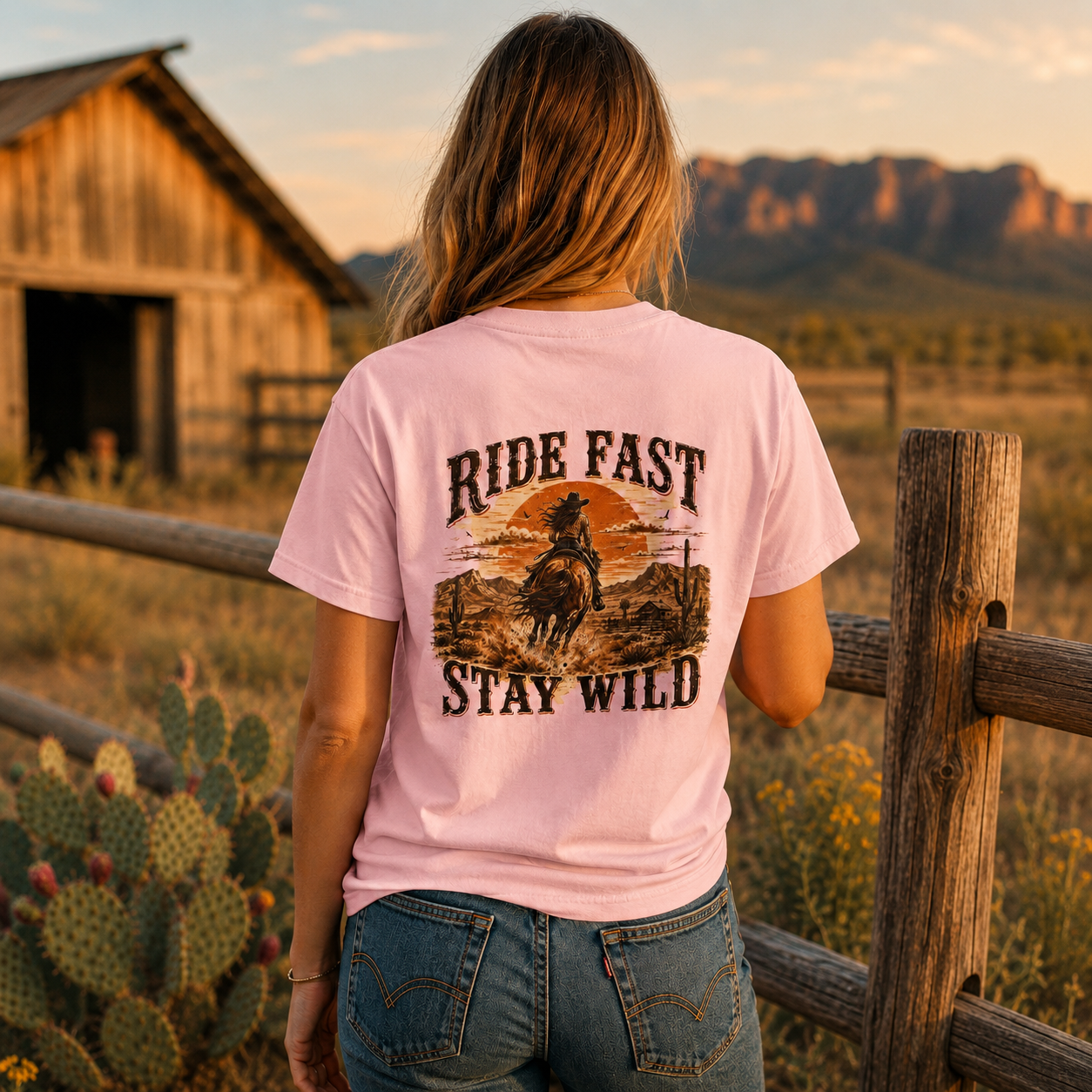 Ride Fast Stay Wild T-shirt | Cowboy Sunset Western Graphic