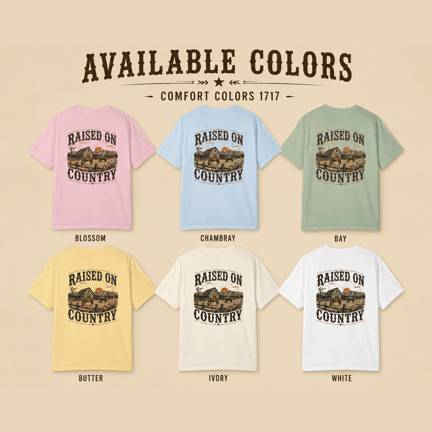 Raised On Country T-shirt | Country Western Farm Scene, Rodeo Styled