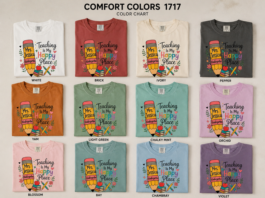 Teaching Is My Happy Place Shirt, Personalized Teacher T-Shirt, Custom Teacher Name Tee,  Back to School Gift for Teachers