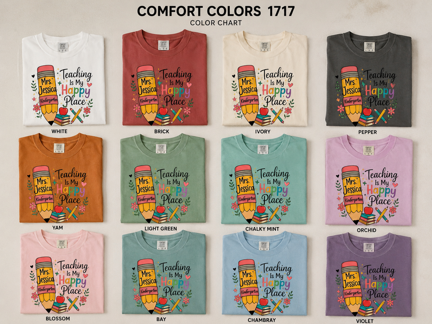 Teaching Is My Happy Place Shirt, Personalized Teacher T-Shirt, Custom Teacher Name Tee,  Back to School Gift for Teachers