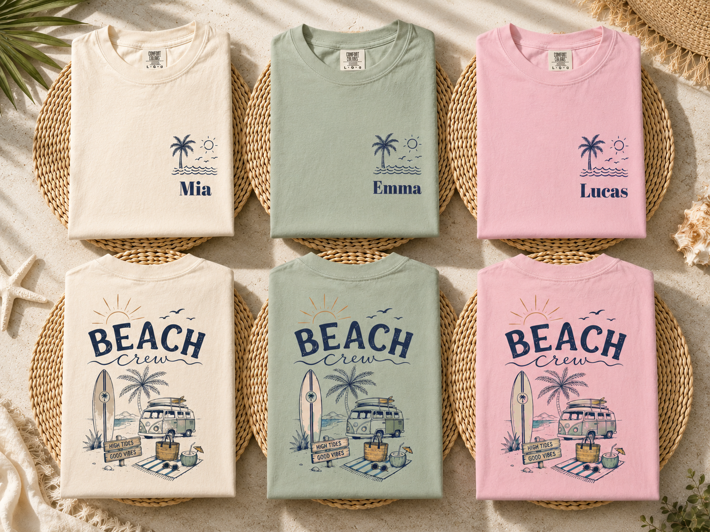 Beach Crew T-shirt | Surf Van Palm Tree Sunset Design
