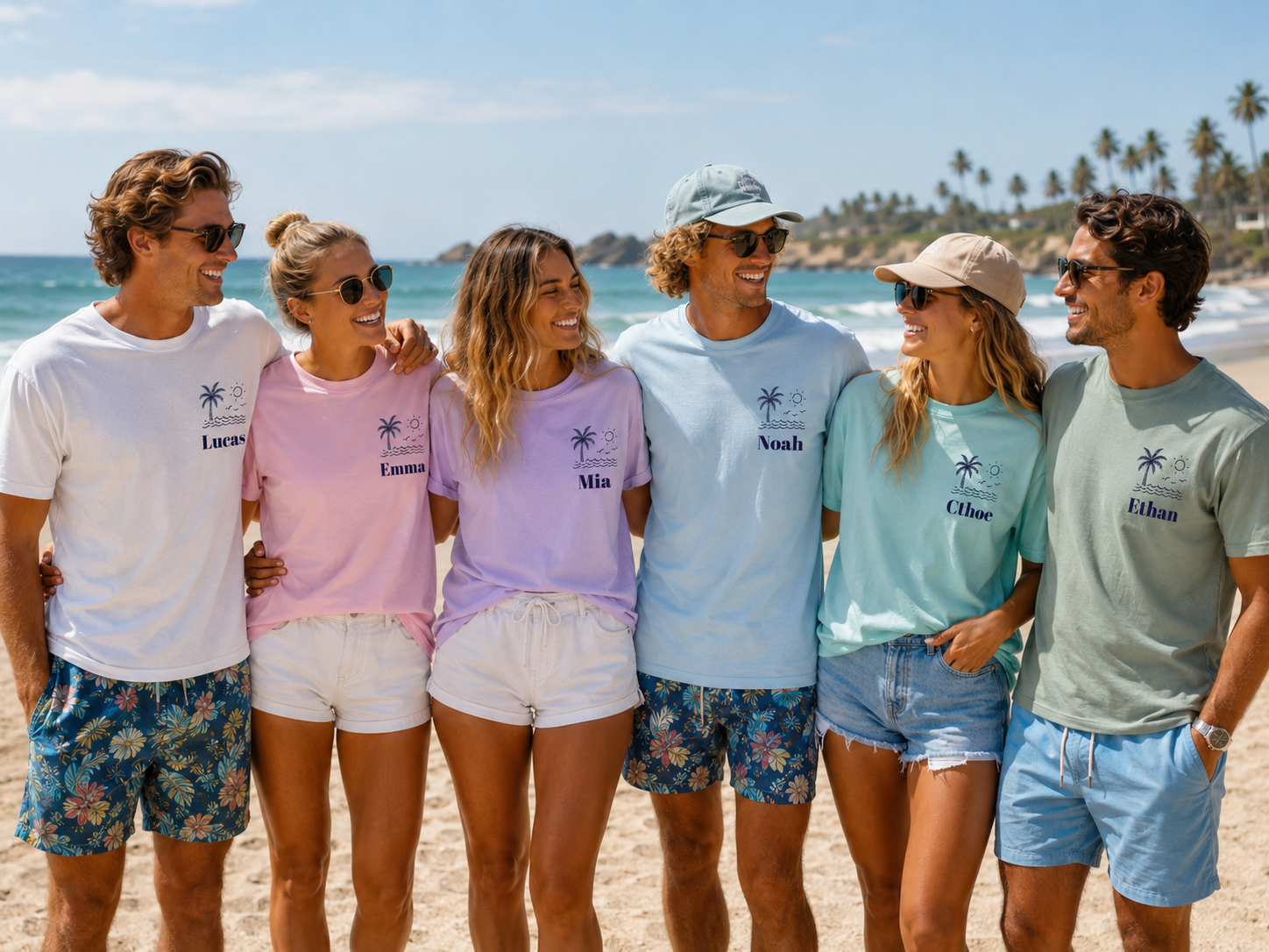Beach Crew T-shirt | Surf Van Palm Tree Sunset Design