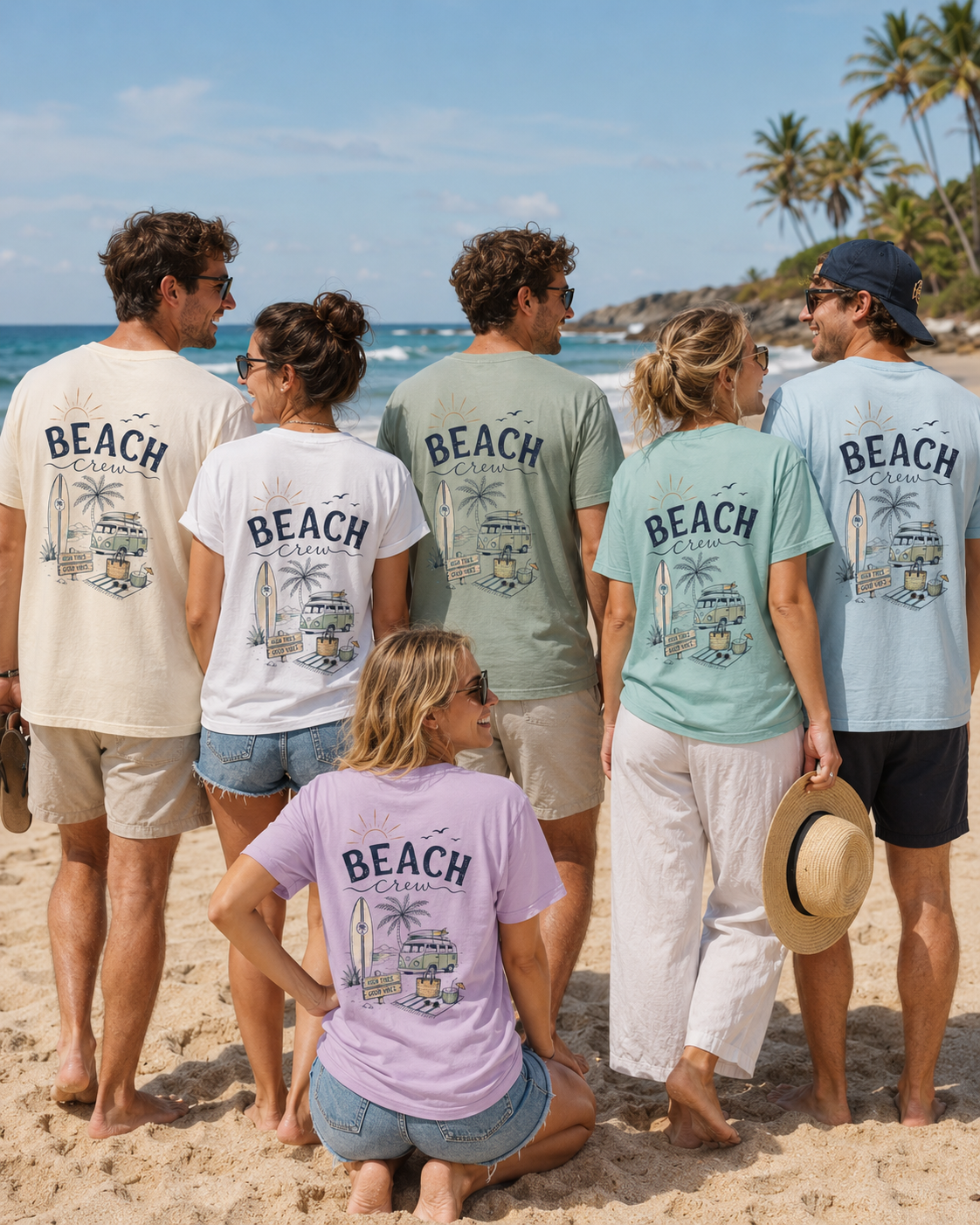 Beach Crew T-shirt | Surf Van Palm Tree Sunset Design
