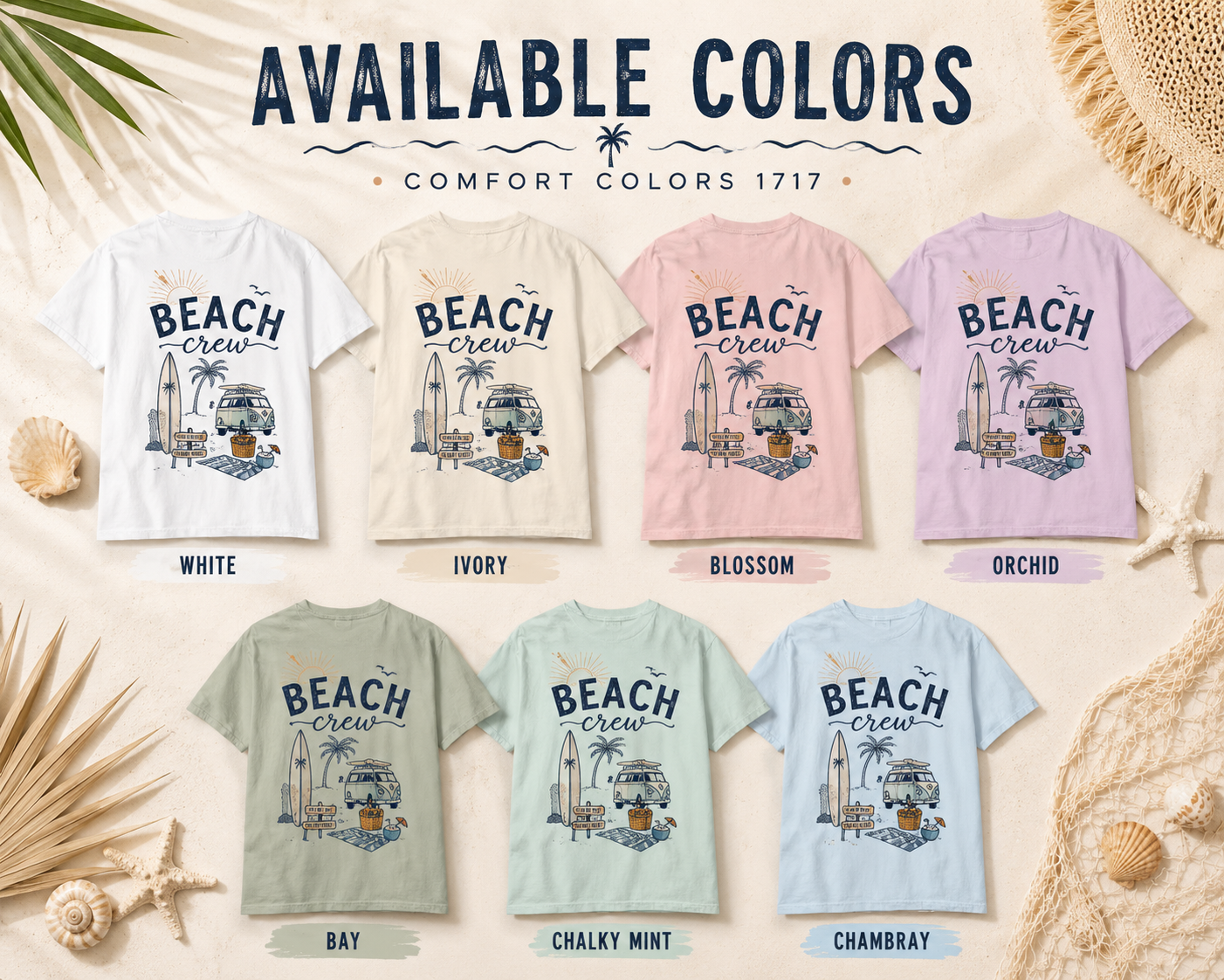 Beach Crew T-shirt | Surf Van Palm Tree Sunset Design