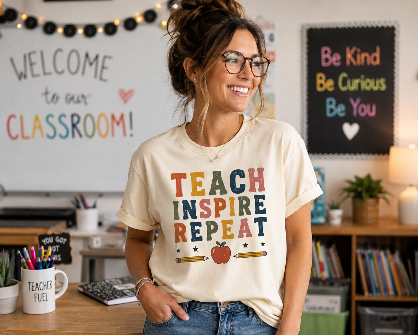 Teach Inspire Repeat T-shirt | Teacher Typography Tee