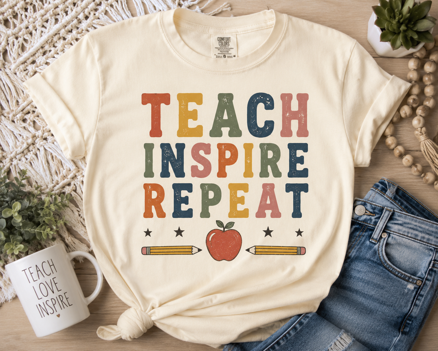 Teach Inspire Repeat T-shirt | Teacher Typography Tee